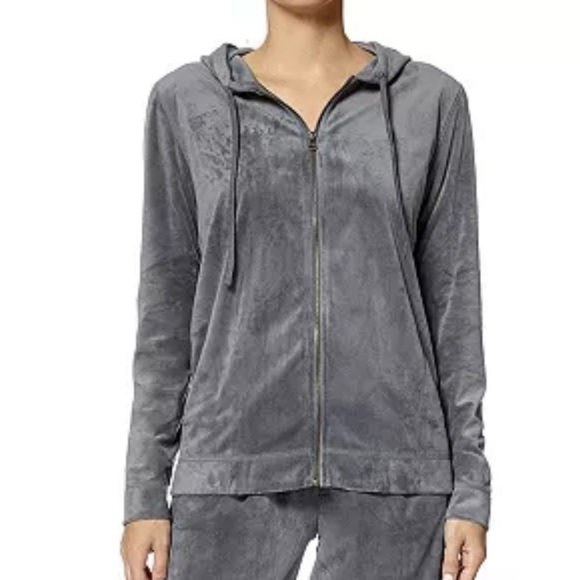 HUE Gray Velour Hoodie Jacket Full Zip Pockets Soft Athleisure Unlined sz XL - Picture 1 of 10
